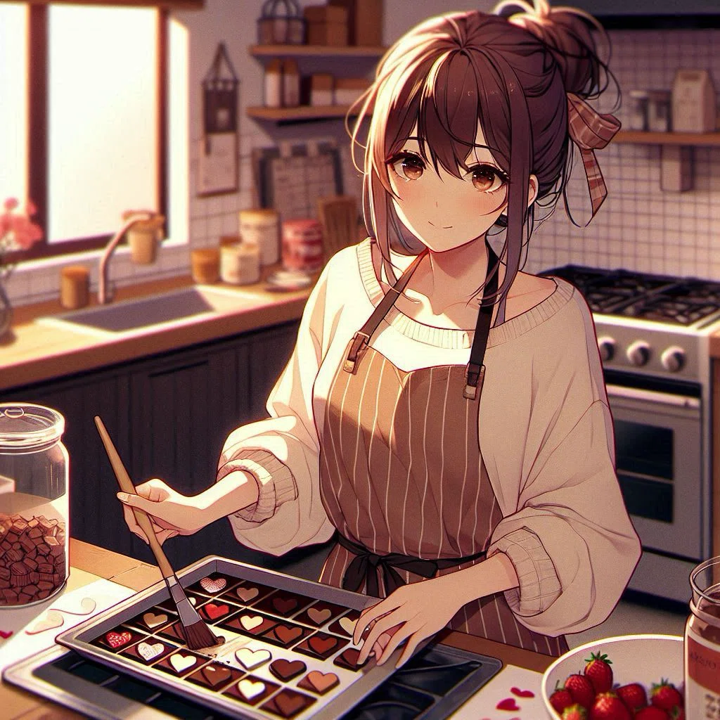 AIイラスト）バレンタイン記事対応！🍫💕チョコを作る女の子、渡す