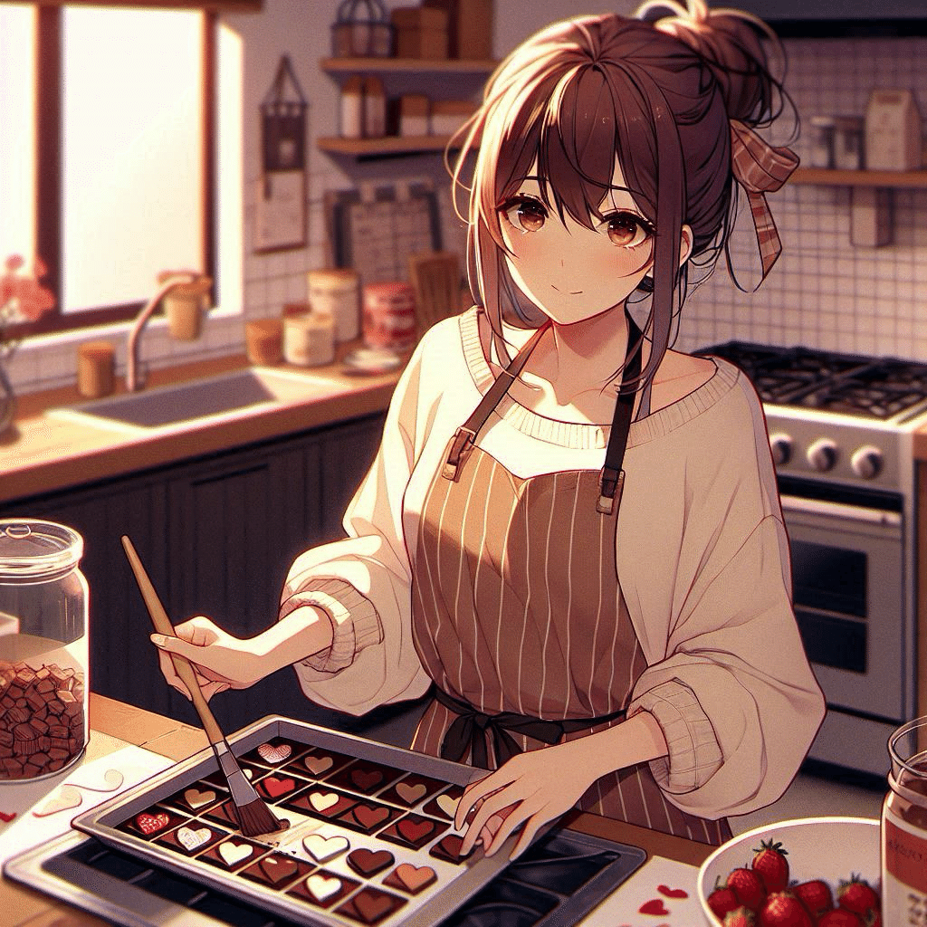 AIイラスト）バレンタイン記事対応！🍫💕チョコを作る女の子、渡す