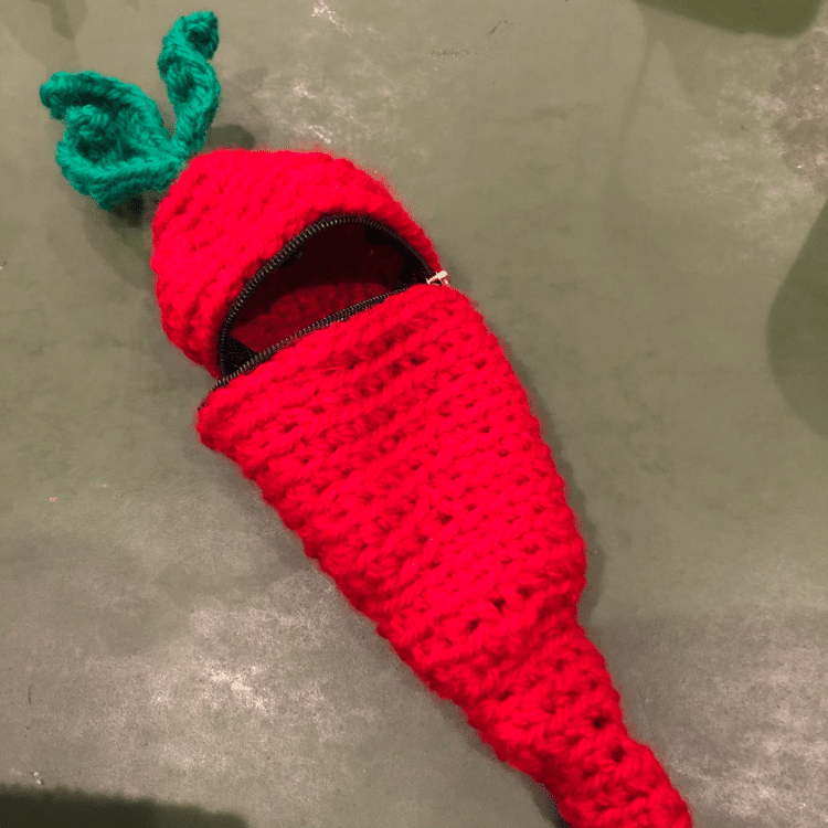 編み物始めました！
作品no.1
「にんじんケース」

編み物芸人、アイパー滝沢氏のワークショップで教えてもらった。難しかったけど、達成感！