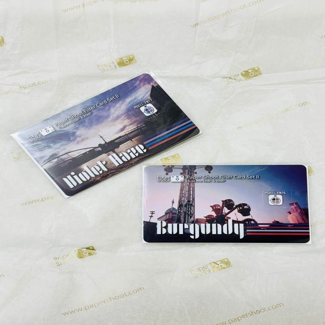 Paper Shootとフィルターカード「Violent Haze」「Burgundy」と写真と 