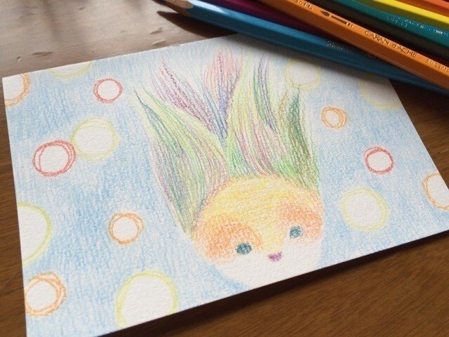 芝刈りくんを思い出す 水彩色鉛筆の塗りと抜き 水つけて馴染ませるところと水をつけずに乾いたままにする所 のバランスをマスターしたくて これから水で馴染ます作業に入りますっ イラスト となこ Note