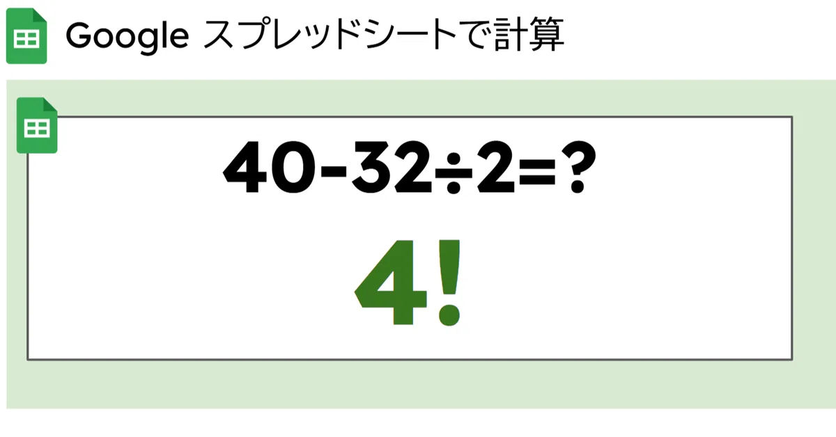 40-32÷2=4!」をGoogle スプレッドシートで確認してみよう!|Teeda 40-32÷2=4!」をGoogle スプレッドシートで確認してみよう!|Teeda