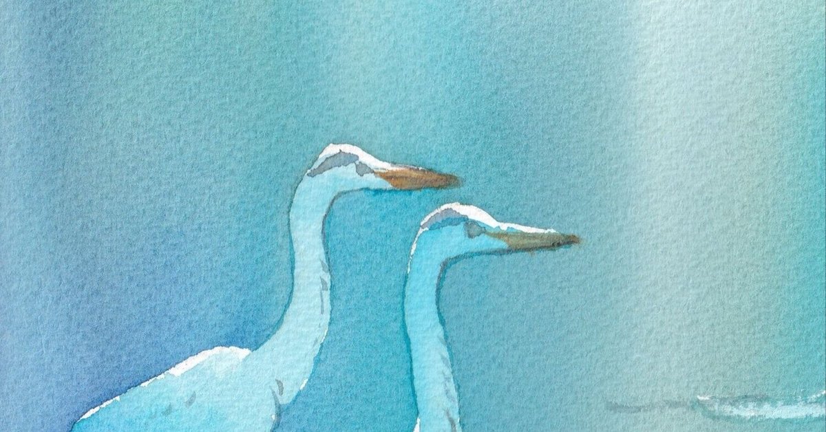 アオサギ油彩画 アオサギ 留衣鳥である大型のサギ、その名の通り青みがかった羽