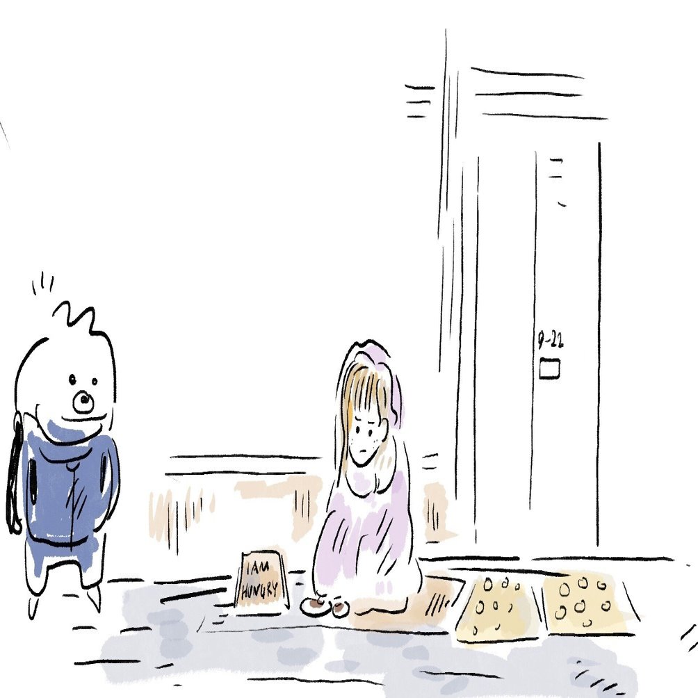 冬のロンドン、寒い日スーパーの前に若いホームレス｜Yigui, image size:1920x1004