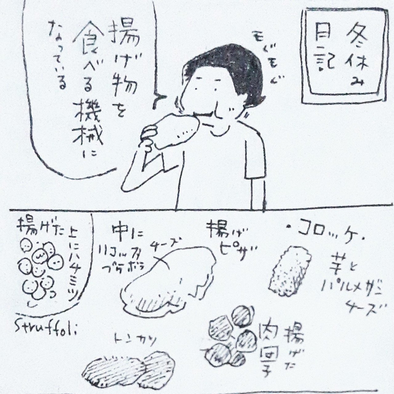 冬休み日記 揚げ物食べる機械 ワダシノブ イラスト マンガ Note