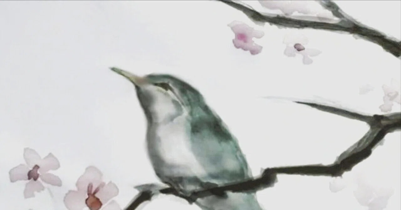 桜に鶯』墨彩画｜せきぞう、