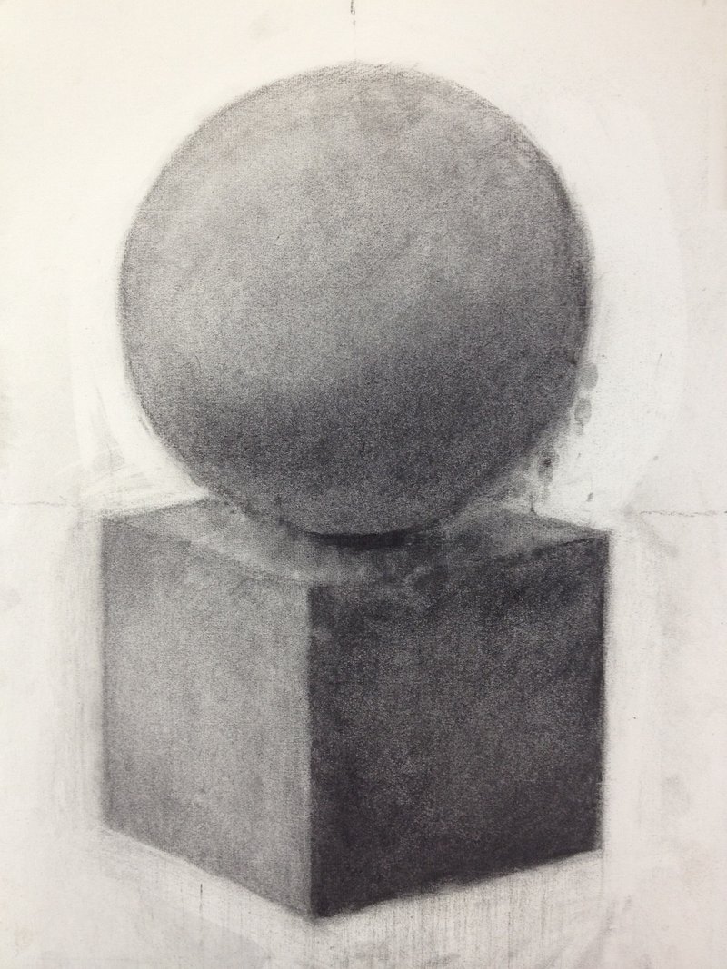 12 02 19 03 04 石膏像 球と立方体 木炭デッサン ほしさきひとみ Note