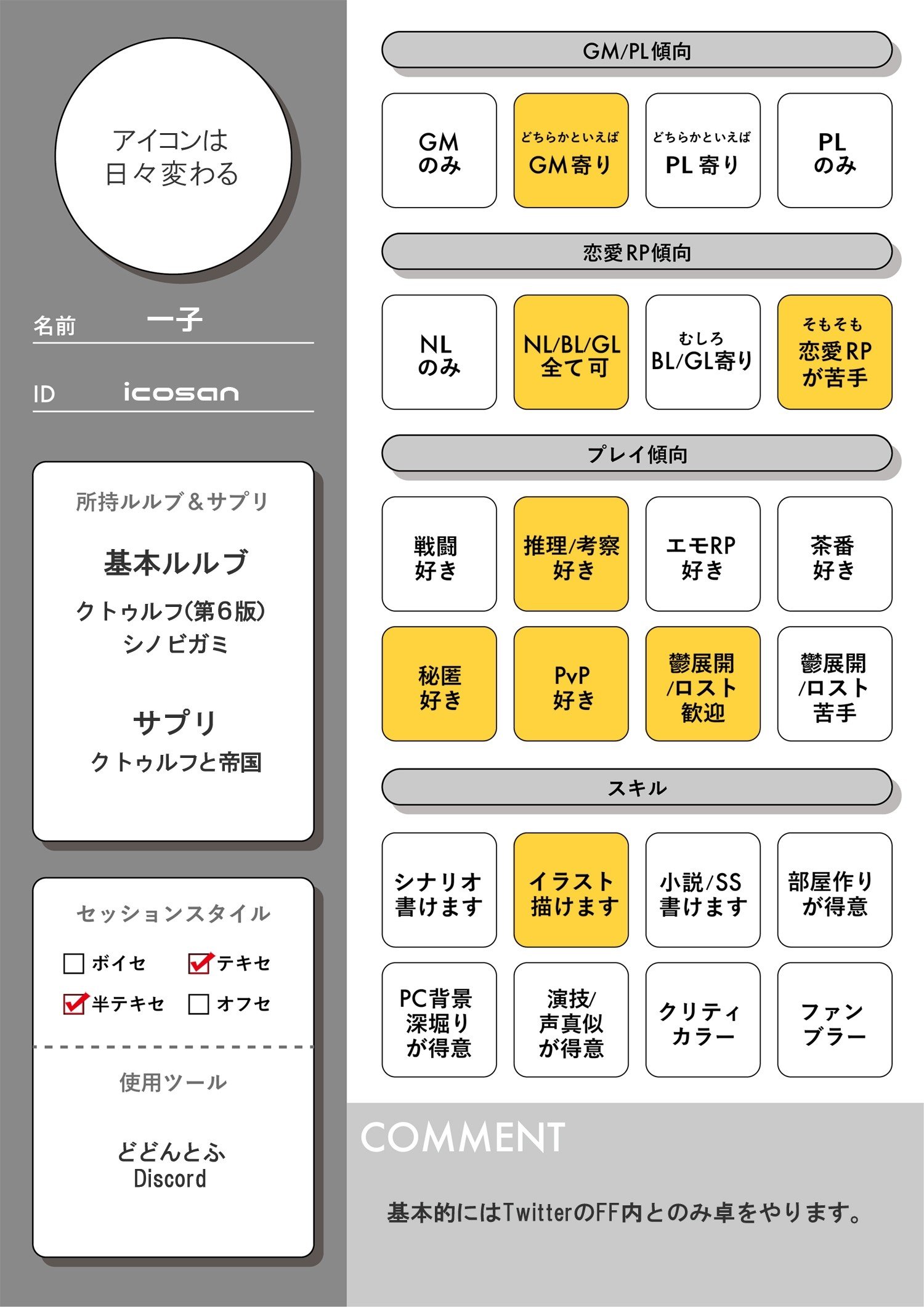 Trpgプレイ傾向とgm Plメモ 一子 Note Trpgプレイ傾向とgm Plメモ 一子 Note