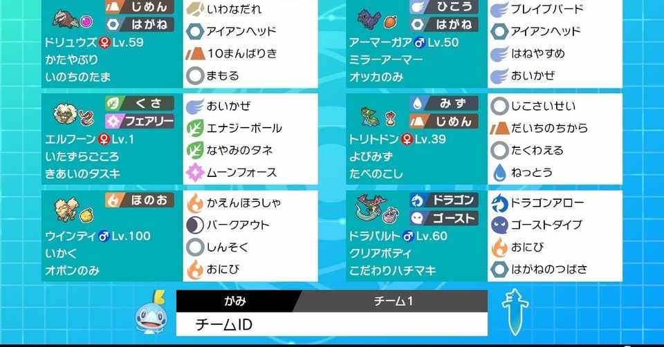 ポケモン剣盾ダブルシーズン1 最終779位 使用パーティと反省 がみ Note