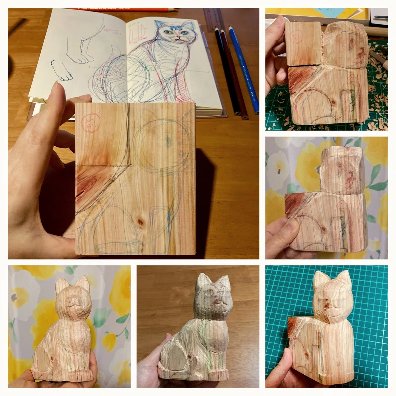 木彫り 鯛 タイ（さて木彫り。どうやら私は、木にきっちり線とか下書き 