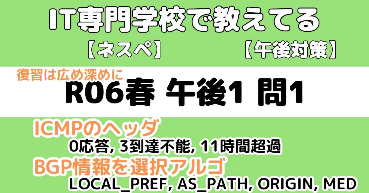 ネスペ】令和6年春午後1問1の解説（ネットワークスペシャリスト試験