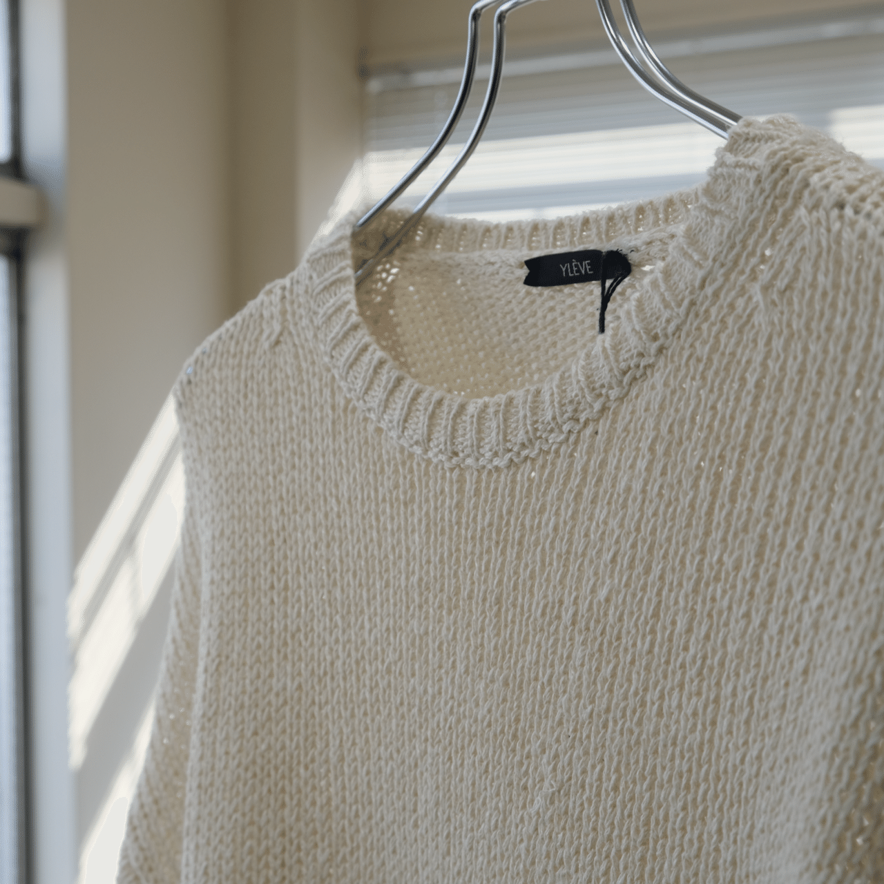 トップス YLEVE European Linen Silk Knit Pullover 白のリネンニット｜水岡