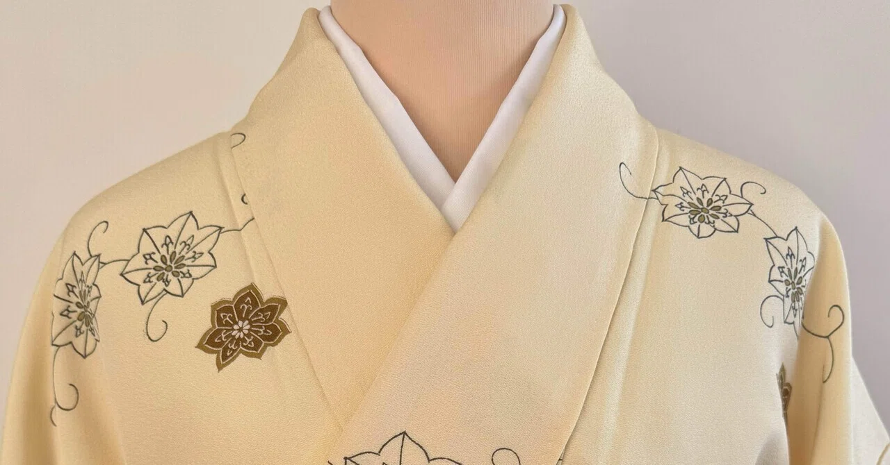 紬 マスタードイエロー×刺繍 付け下げ 仮絵羽状態 新品未使用未仕立て品