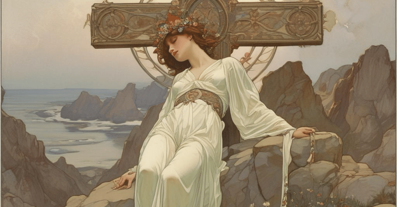 魚座07度｜岩の上に横たわっている十字架。｜Astrologist Mucha