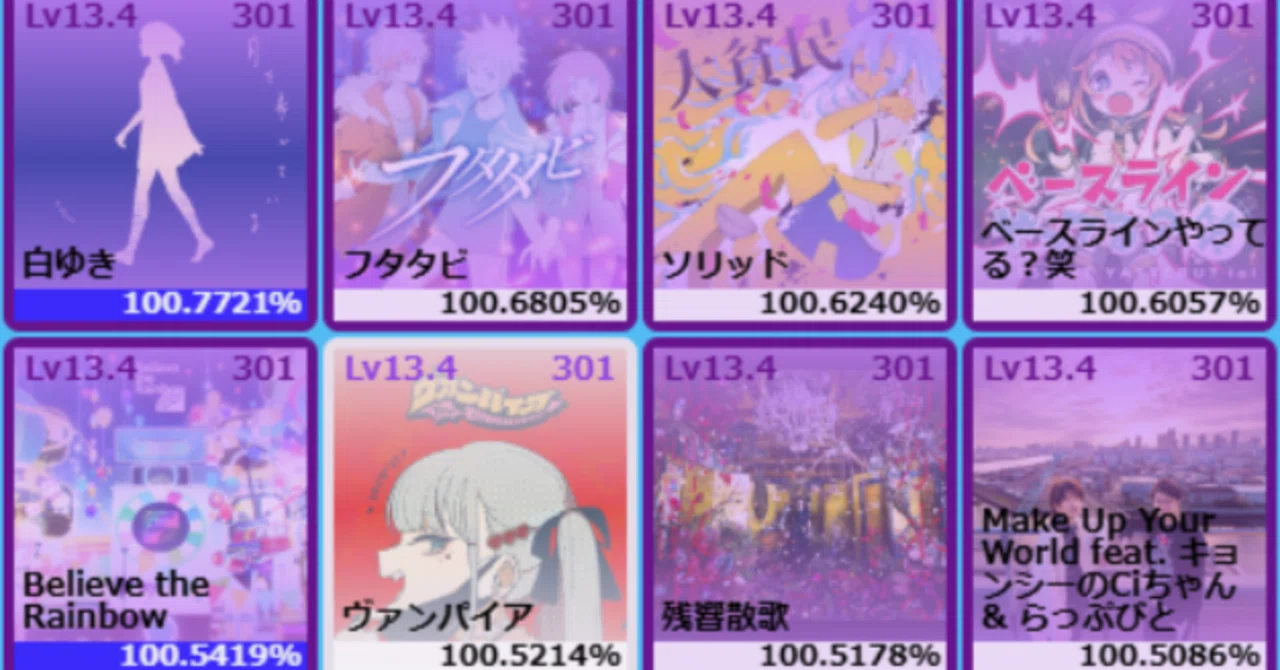 maimai PRiSM 個人的Lv13.4(110譜面)まとめ【音ゲー#8】|250/に maimai PRiSM 個人的Lv13.4(110譜面)まとめ【音ゲー#8】|250/に