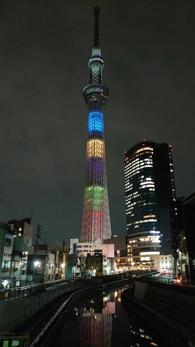 2020/1/6  18時頃のスカイツリー。オリンピックまで200日バージョン？

西十間橋より