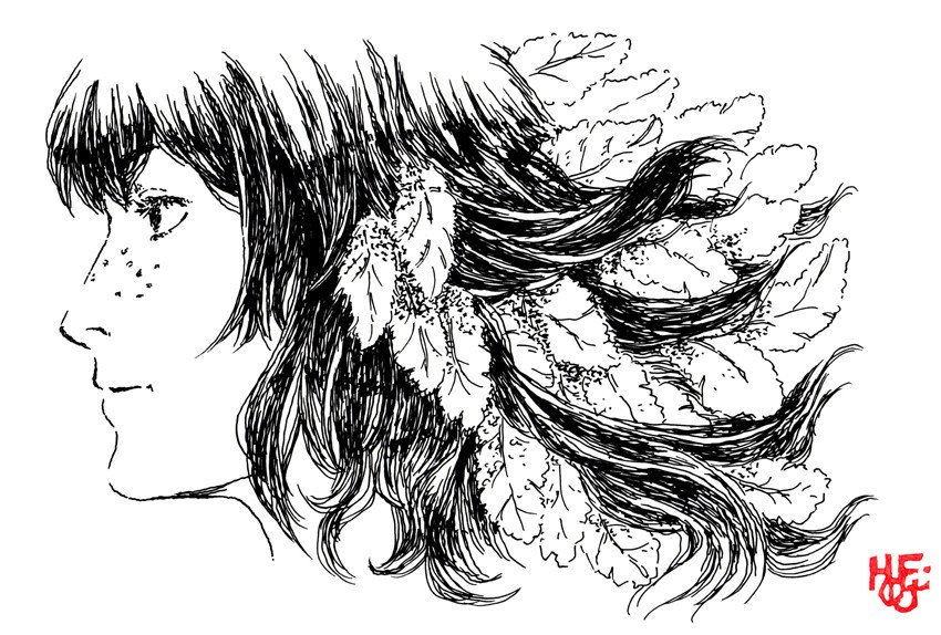 羽毛の生えたアタマ イラスト ボールペン 泡影 Note 羽毛の生えたアタマ イラスト ボールペン 泡影 Note