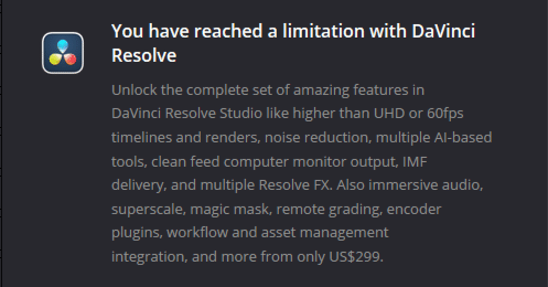 無料版 DaVinci Resolve のこのポップアップに困っていた｜セカイル