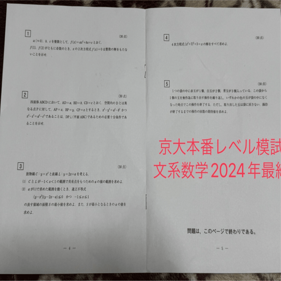 模試】京大本番レベル模試（2025年1月 文系数学,理系数学）問題解答