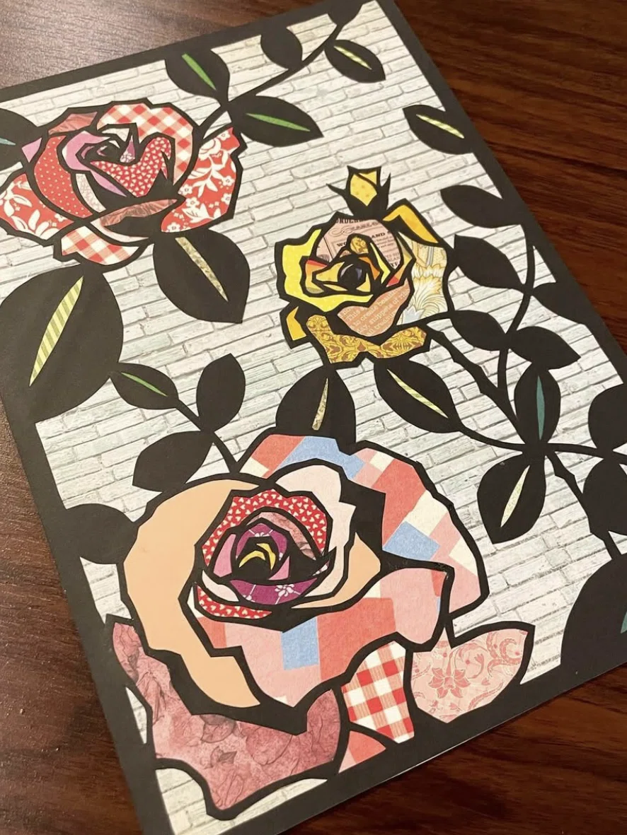 折り紙花の切り紙(35)バラ3種 贈り物に バラの切り絵 ▽