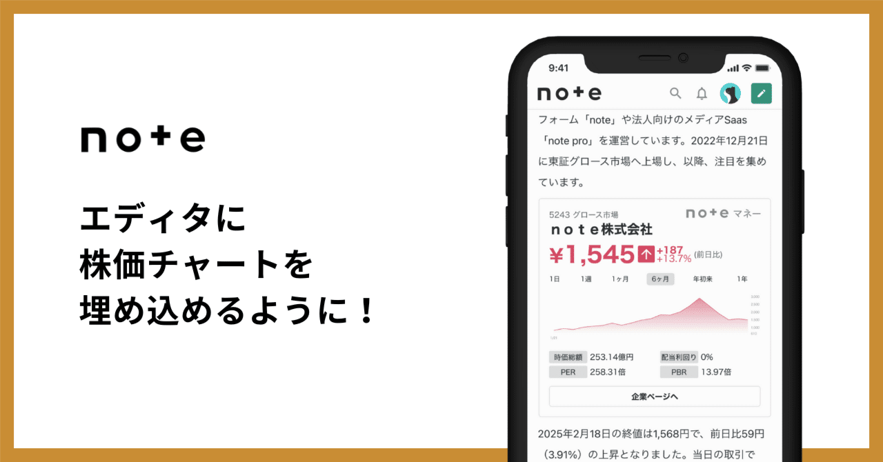 エディタに株価チャートを埋め込めるように！経済や投資の記事が書きやすくなります｜note公式