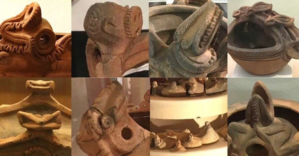 縄文土器 獣面把手と縄文土器底部