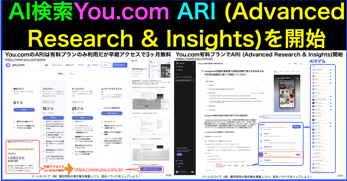 You.comがディープリサーチ機能のARI(Advanced