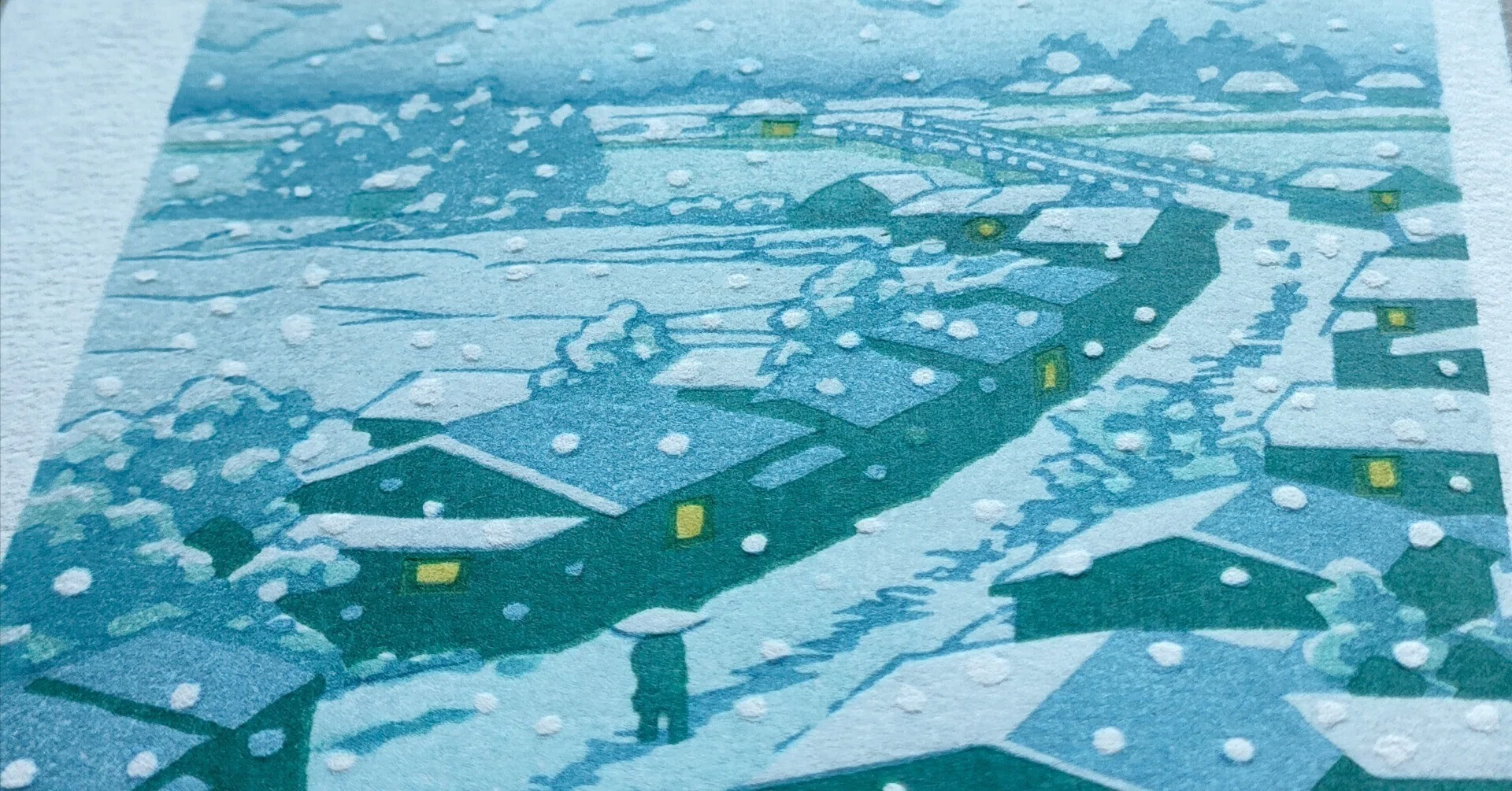 川瀬巴水 「船堀の雪」昭和7年 木版画 本物保証 状態(優良) 吉田博