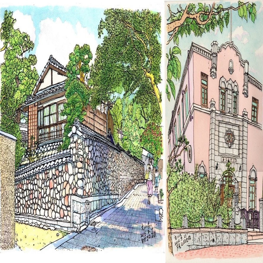 私のスケッチポイント／作品紹介あれこれ＞神戸・香雪美術館前、芦屋