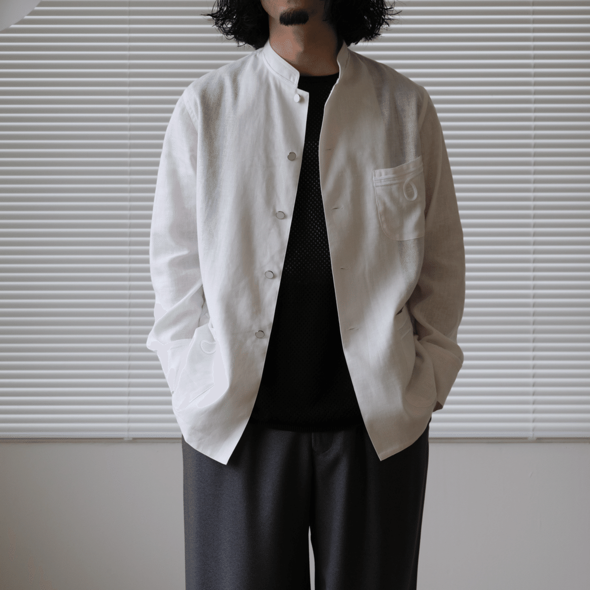 M'S BRAQUE チャイナシャツジャケット 38 グレー ボーダー