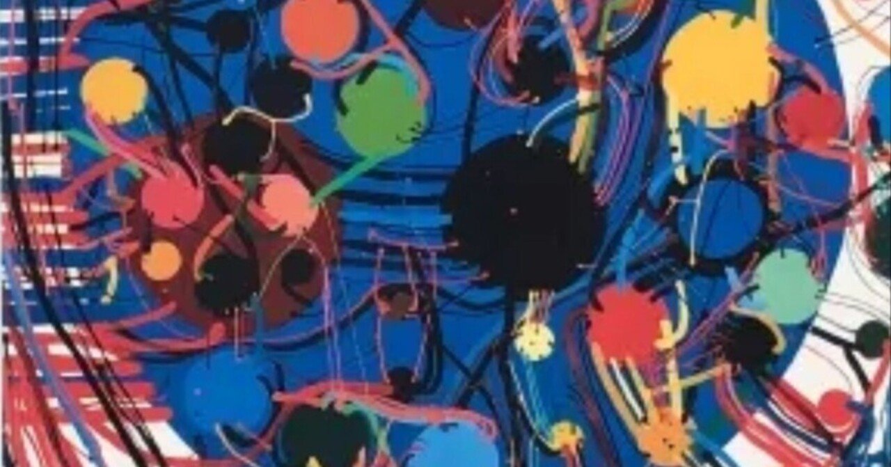 田中敦子】 キャンバスに合成樹脂エナメル塗料、ガッシュ、クレヨン