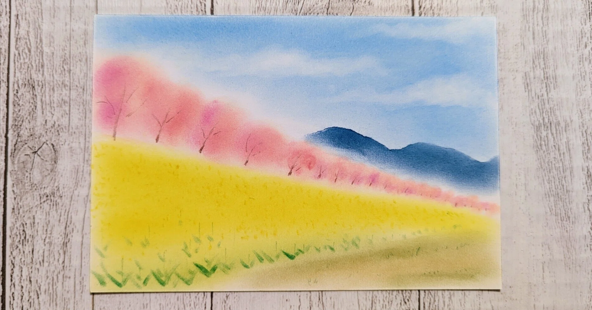 桜並木と菜の花の絵を自宅でパステルアートで描いてみませんか？｜成澤