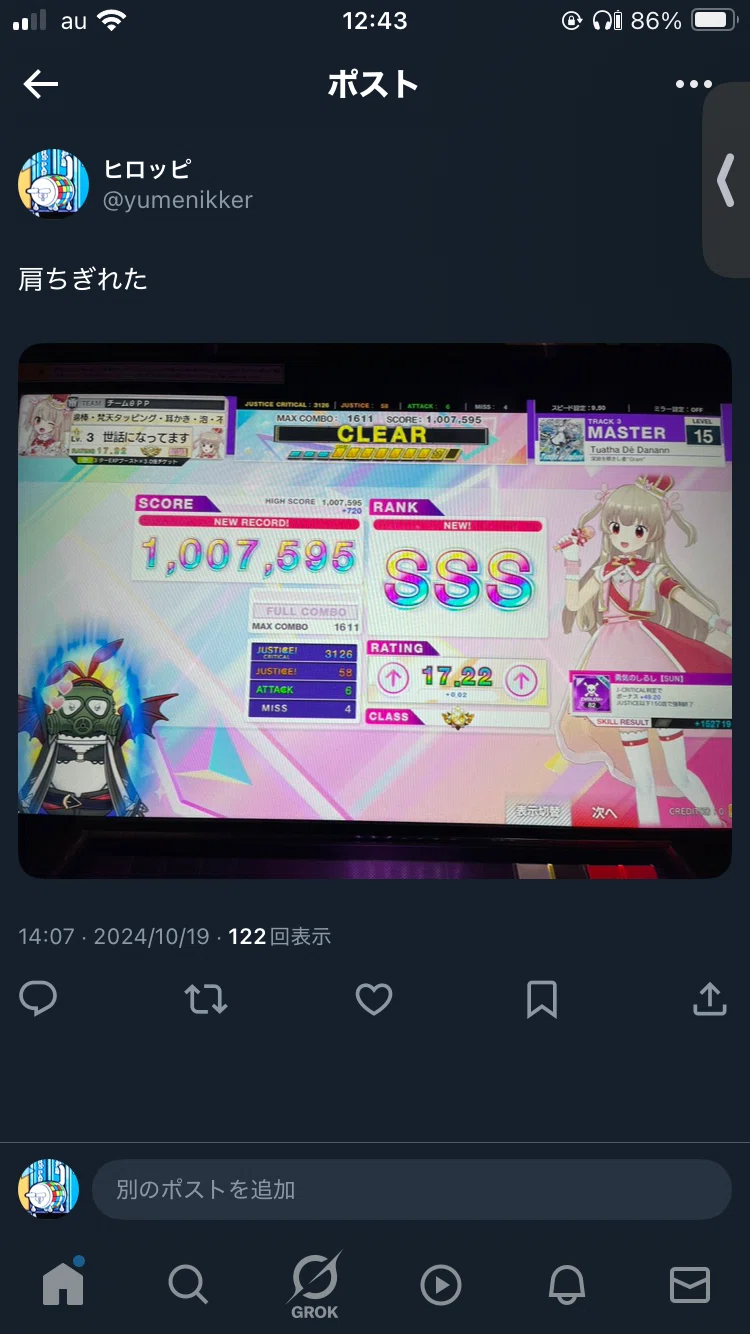 CHUNITHM】 歴9年4ヶ月で初の全鳥達成 【虹ポゼ復帰】｜ヒロッピ