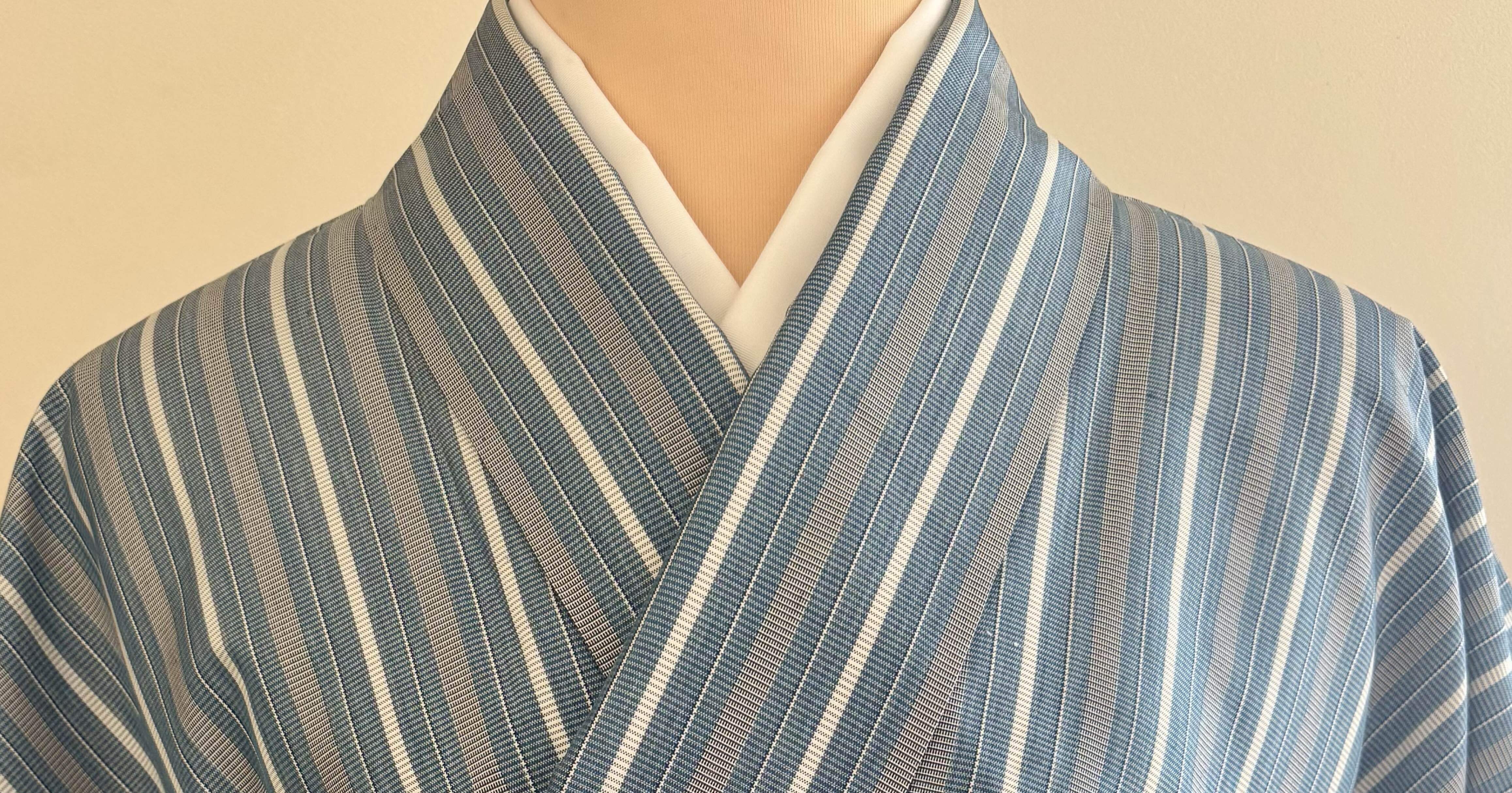 藍の縞大島紬着物｜夢吉きもの