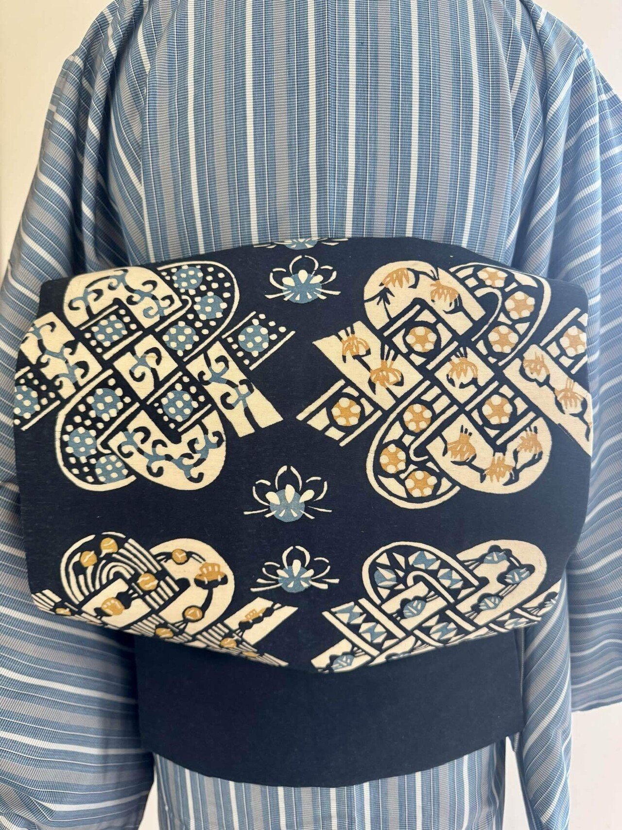 藍の縞大島紬着物｜夢吉きもの