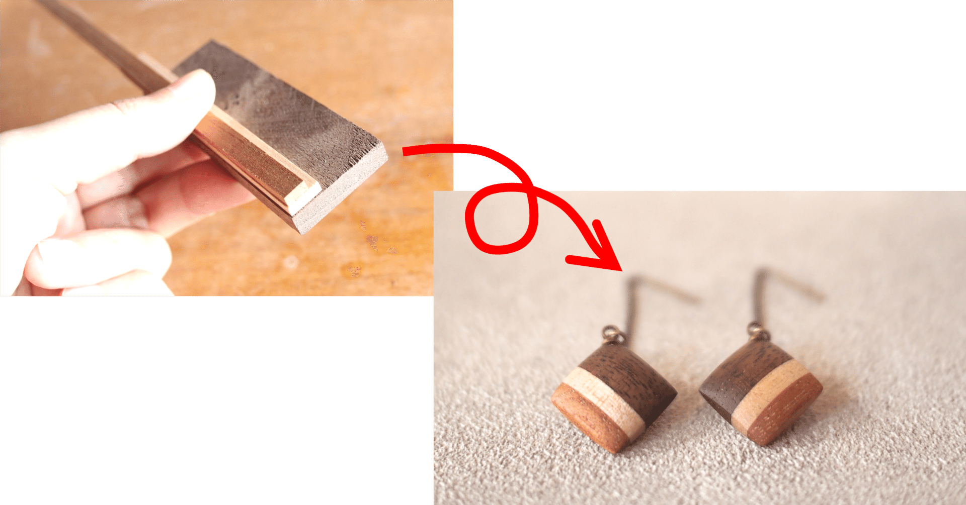 寄木ピアスの制作過程｜MOE｜クラフト工房『森のこのは』