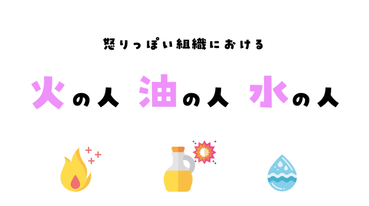 怒りっぽい組織における 火の人 油の人 水の人 青田努 Aotatsutomu Note 怒りっぽい組織における 火の人 油の人 水の人 青田努 Aotatsutomu Note