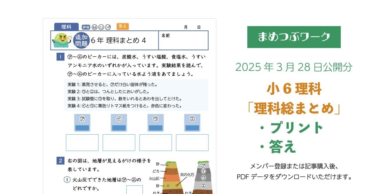プリント＆答え「小6・理科【総まとめプリント】」2025年3月28日公開分