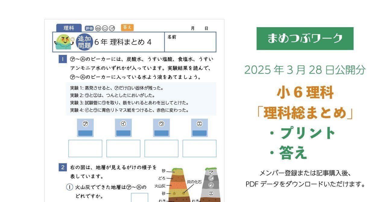 プリント＆答え「小6・理科【総まとめプリント】」2025年3月28日公開分