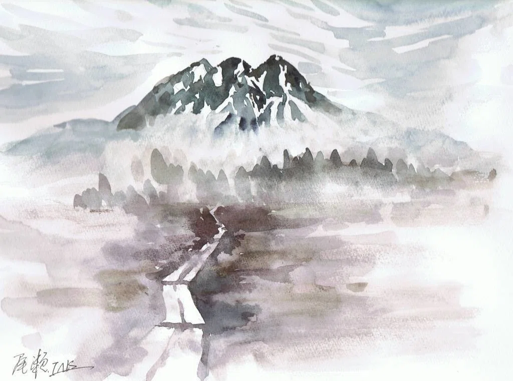 尾瀬水彩画｜砂漠渓