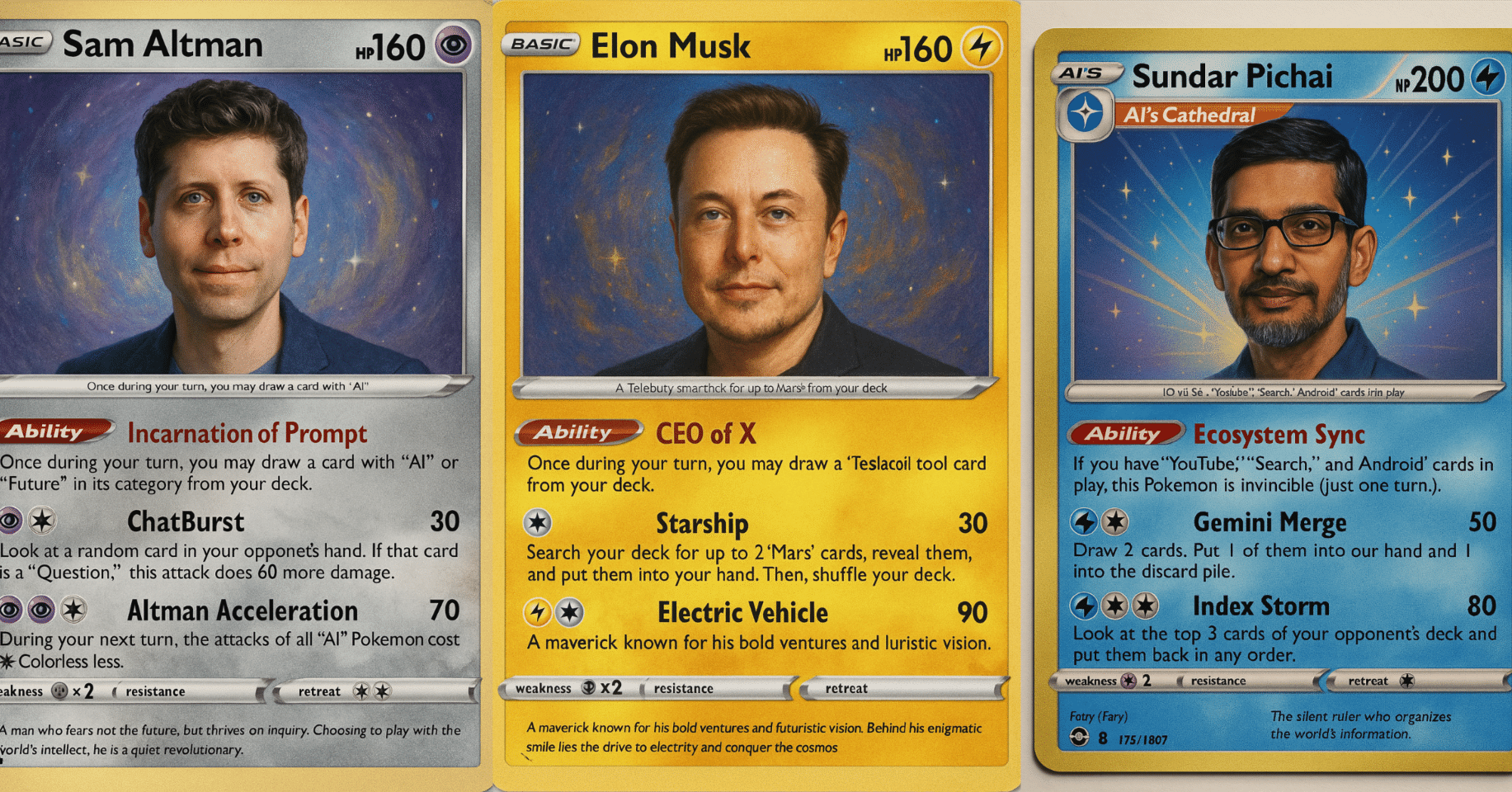 ポケモンカード風AI関連CEO画像：ChatGPTの画像生成｜たぬ