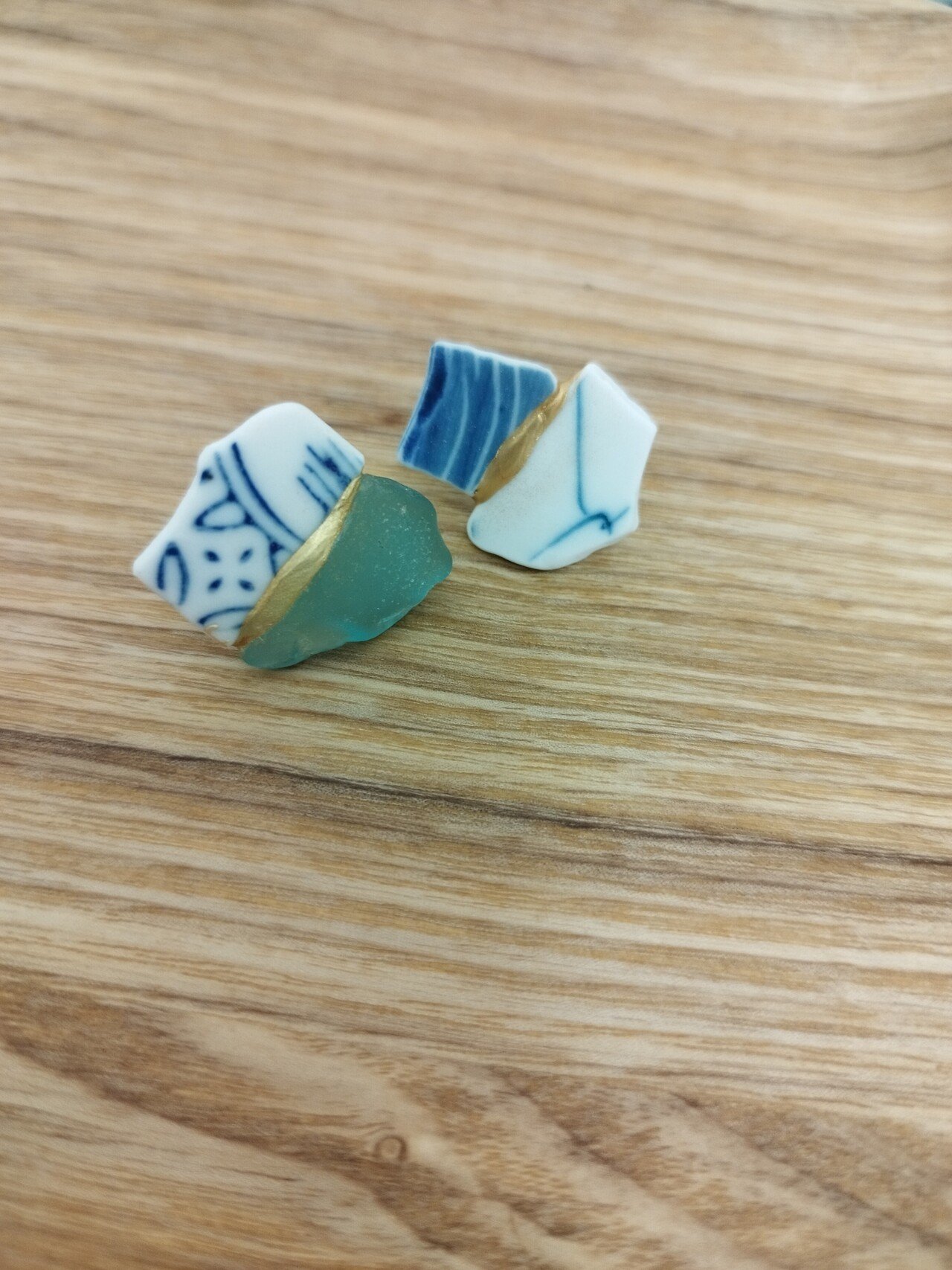 シー陶器とシーグラスを使ったアクセサリーを作ってきた✨ シー