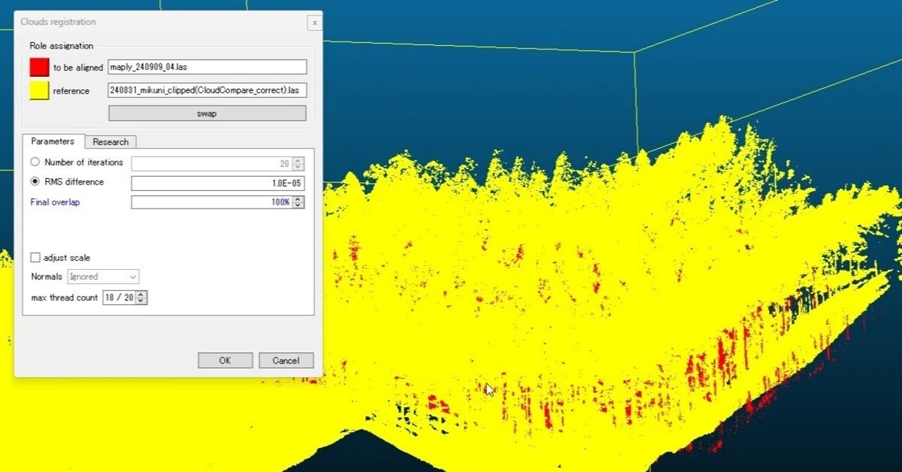 ASL-DEMを用いたUSV-SfMによる点群データとTSLによる点群データ