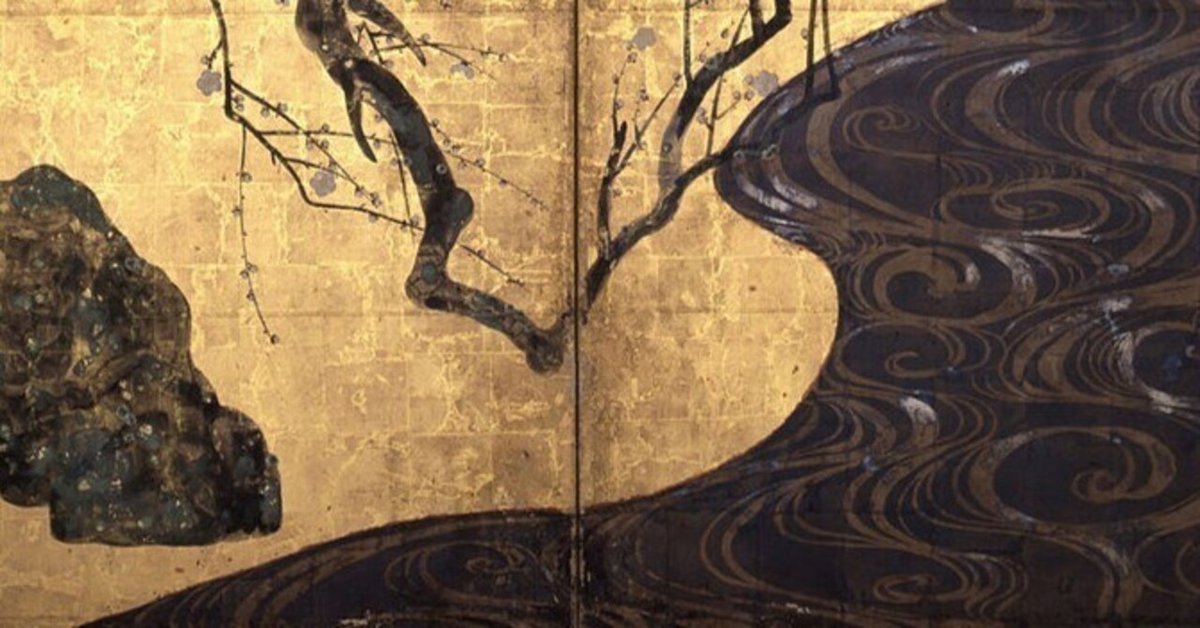 琳派 絹本 紅梅図屏風 梅 屏風 縁起物 日本画 絵画 タペストリー 尾形光琳〈紅白梅図屏風〉|日本花卉文化株式会社