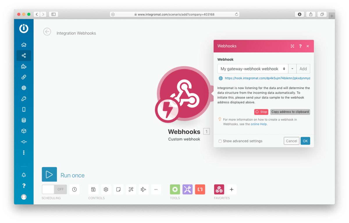 クリップボードにWebhookのURLをコピー