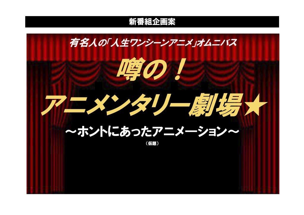 その１９ 毎週有名人が主人公のアニメが観られるバラエティ の企画書 ヒロハラノブヒコ ドラマ 声優探偵 原作脚本の人 またの名を企画 配りおじさん Note