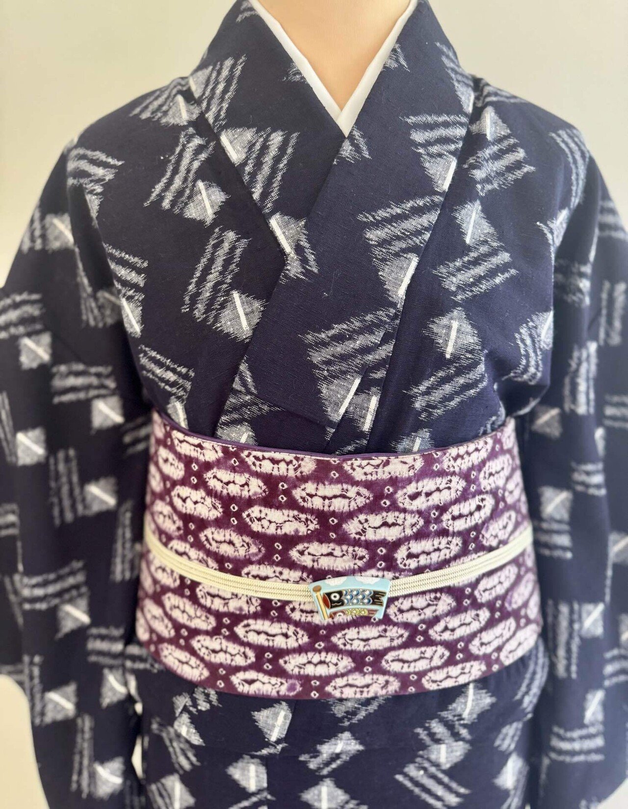 久留米絣単衣着物と紫根染名古屋帯｜夢吉きもの