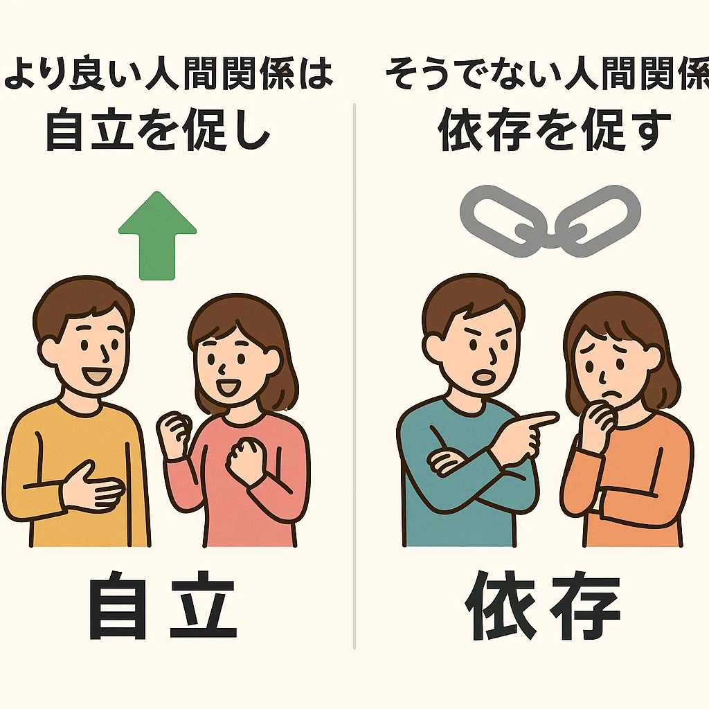 より良い人間関係は自立を促し、そうでない人間関係は依存を促す。具体例をあげながら。リライト。|人生まるごと、鍛えている。