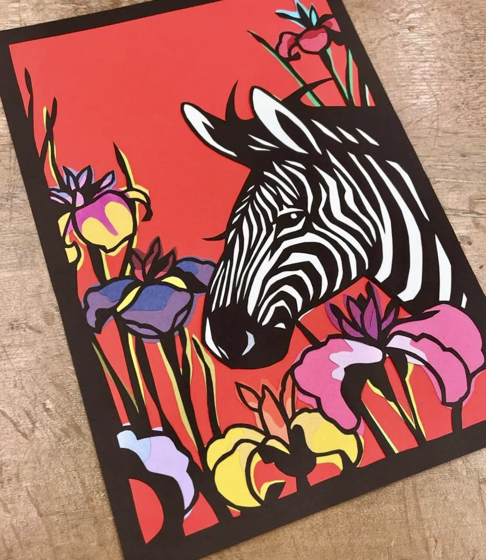 シマウマと菖蒲【切り絵図案ダウンロード販売】｜切り絵作家 草太