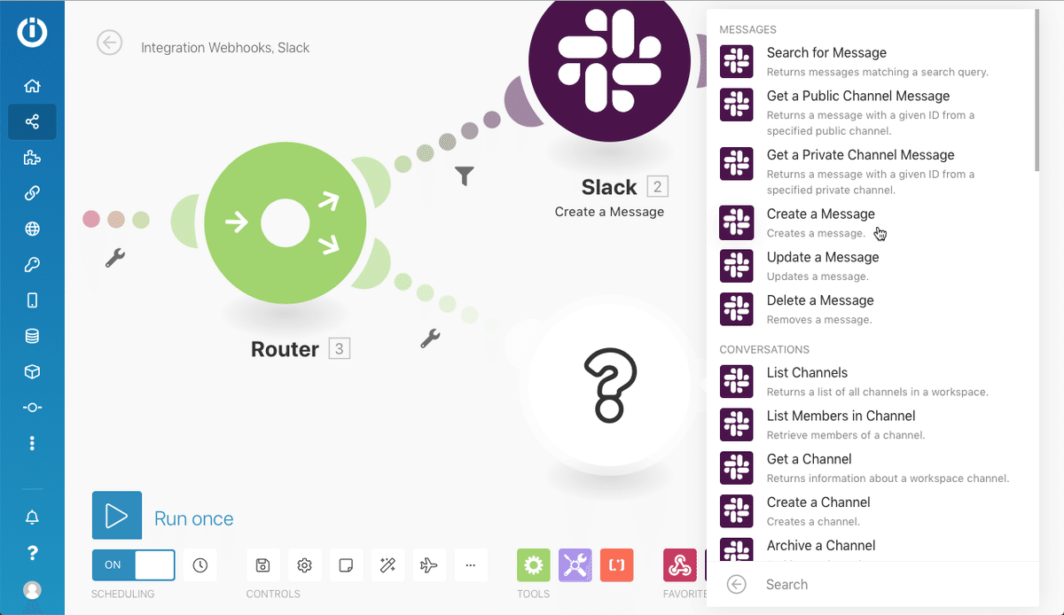 別のSlackモジュール内で実行する処理を選ぶ